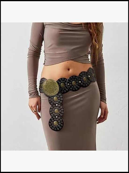 Western Concho Belt Cowgirl Style Wide Leather Waist Belt for Dresses & Denim main image 4